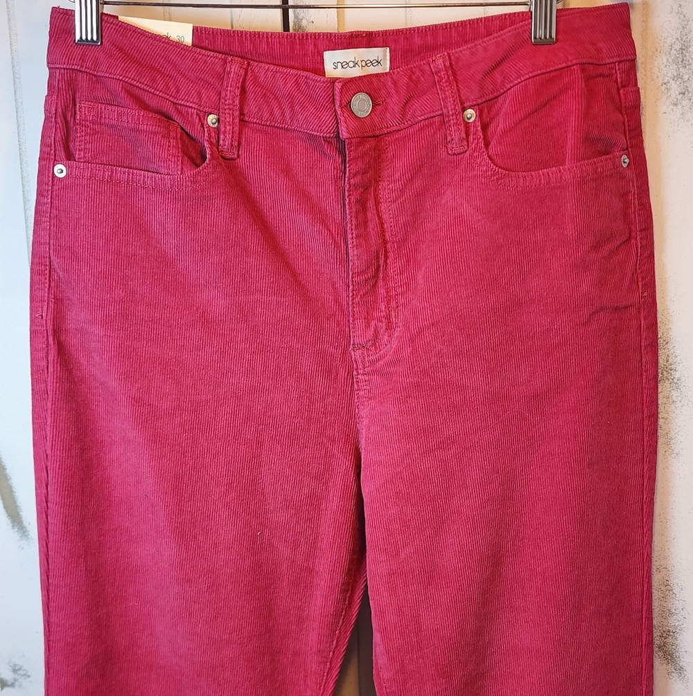 Sneak Peek Corduroy High Rise Pants in Deep Berry - Picture 4 of 8